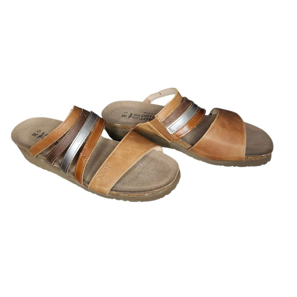 Women's NAOT Peyton Brown & Silver Leather Sandals Size 7 New W/out Tags - Picture 3 of 5